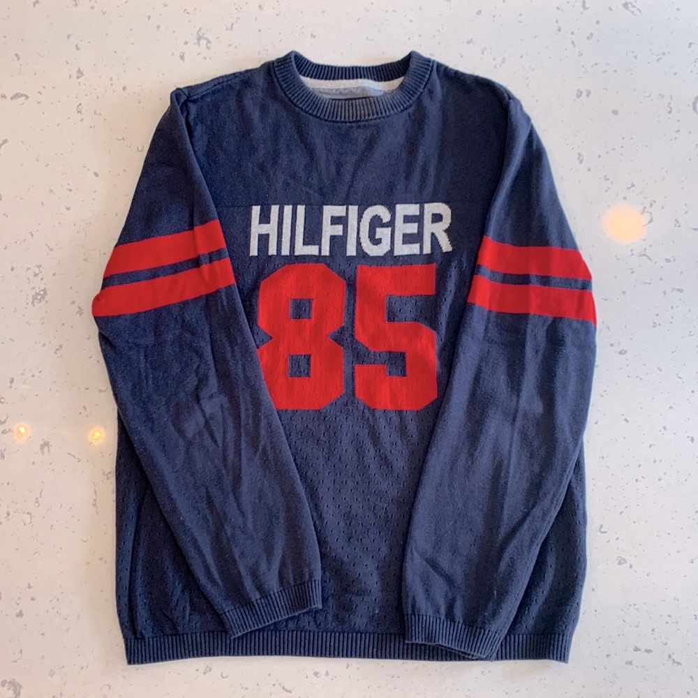 TOMMY HILFIGER lightweight sweater big boy kids youth blue with red stripes